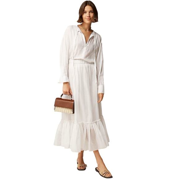 J Crew V Neck Tie Top White Cotton Blend Dobby XS NWT Casual Minimal - Picture 2 of 7